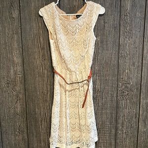 NWT lace dress size 8, tan and cream with braided belt